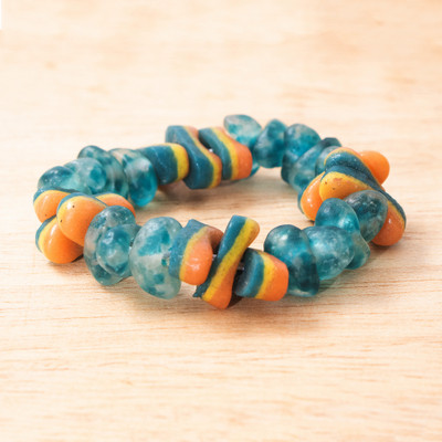 Recycled glass beaded stretch bracelet, 'Faith Forever' - Eco-Friendly Stretch Bracelet Made with Recycled Glass Beads