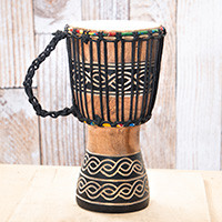 Wood djembe drum, 'Heritage Rhythm' - Hand-Carved and Painted Wood and Leather African Djembe Drum