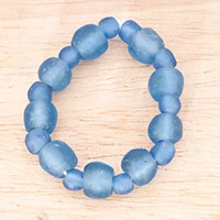 Recycled glass beaded stretch bracelet, 'Ocean Vibes' - Recycled Glass Beaded Stretch Bracelet in Light Blue Shade
