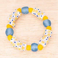 Recycled glass beaded stretch bracelet, 'Royal Sunrise' - Colorful Stretch Bracelet with Painted Recycled Glass Beads