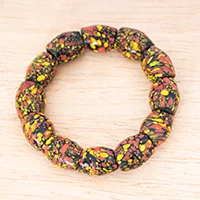 Recycled glass beaded stretch bracelet, 'Marbled Flair' - Marbled-Patterned Recycled Glass Beaded Stretch Bracelet