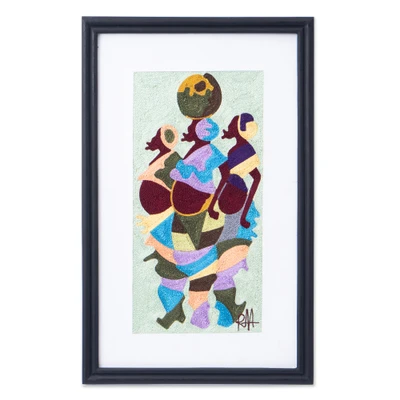 Cotton wall art, 'Together As One' - Inspirational Framed Cotton Wall Art of Women for Peace