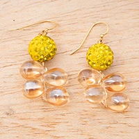Recycled glass beaded cluster earrings, 'Yellow Sun Pearl' - Eco-Friendly Yellow Recycled Glass Beaded Cluster Earrings