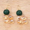 Recycled glass beaded cluster earrings, 'Emerald Sun Pearl' - Eco-Friendly Recycled Glass Beaded Cluster Earrings in Green