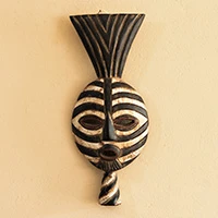 Wood African mask, 'Kifwebe Tradition' - Kifwebe-Inspired Black and Ivory Sese Wood and Ceramic Mask
