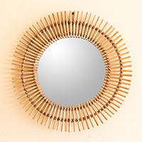 Rattan wall mirror, 'Boho Reflection' - Bohemian Handcrafted Rattan Wall Mirror with Sunburst Design