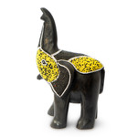 Wood and recycled glass beaded figurine, 'Trunk Held High' - Elephant with Raised Trunk-Themed Wood Glass Beaded Figurine
