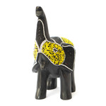 Wood and recycled glass beaded figurine, 'Trunk Held High' - Elephant with Raised Trunk-Themed Wood Glass Beaded Figurine