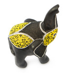 Wood and recycled glass beaded figurine, 'Trunk Held High' - Elephant with Raised Trunk-Themed Wood Glass Beaded Figurine