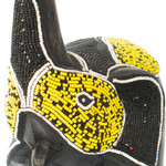 Wood and recycled glass beaded figurine, 'Trunk Held High' - Elephant with Raised Trunk-Themed Wood Glass Beaded Figurine