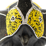 Wood and recycled glass beaded figurine, 'Trunk Held High' - Elephant with Raised Trunk-Themed Wood Glass Beaded Figurine