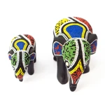 Wood and recycled glass beaded figurines, 'Elephant Mother and Calf' (pair) - Pair of Hand-Beaded Elephant Mother and Calf Wood Figurines