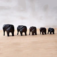 Ebony figurines, 'Pachyderm Family' (set of 5) - 5 Minimalist Elephant Family-Themed Ebony Wood Figurines