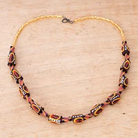 Recycled glass beaded necklace, 'New Virtues' - Eco-Friendly Warm-Palette Recycled Glass Beaded Necklace