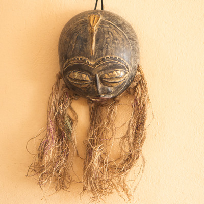 Dried calabash African mask, 'Courageous Legacy' - Artisan-Made Classic Dried Calabash and Natural Fiber Mask