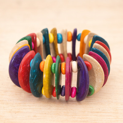 Wood beaded bracelet, 'Chromatic Heaven' - Multicolor Wood Beaded Stretch Bracelet Painted by Hand