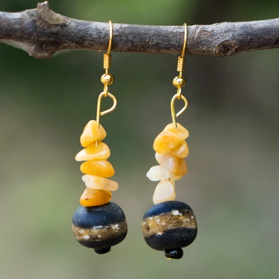 Glass beaded dangle earrings, 'Mystic Orchid' - Handmade Bohemian Dangle Earrings with Glass Beads and Chips