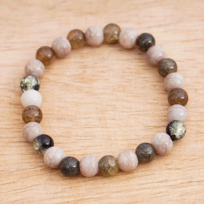 Agate and onyx beaded bracelet, 'Joyful Earth' - Earthy-Palette Agate and Onyx Jewel Beaded Stretch Bracelet