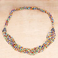Recycled glass beaded long torsade necklace, 'Confetti Glam' - Colorful Recycled Glass Beaded Long Torsade Necklace