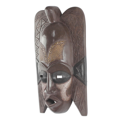 Akan wood mask, 'Distinguished Ancestor' - Hand Crafted Wood Mask