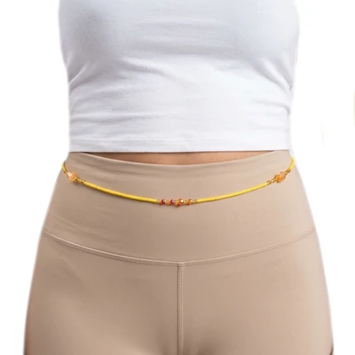 Recycled glass waist beads, 'Opal Glow' - Gold Yellow Champagne Recycled Glass Waist Beads Belly Chain