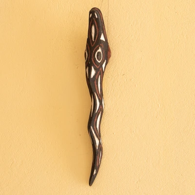 African wood wall mask, 'Serpentine Totem' - Serpentine Totem African Wood Wall Mask Hand-Carved in Ghana