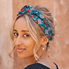 Cotton headband, 'Crystal Queen' - Mosaic-Inspired Blue and Red Elastic 100% Cotton Headband