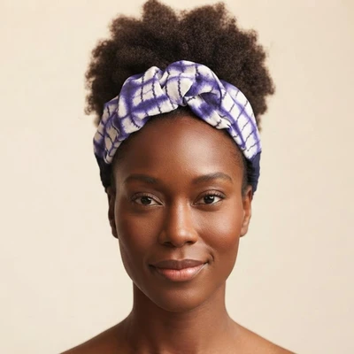 Cotton headband, 'Blue Vestiges' - Abstract-Themed Printed Blue & Purple 100% Cotton Headband