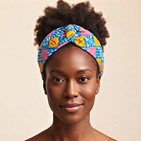 Cotton headband, 'Sky Queen' - Geometric-Patterned Blue and Yellow 100% Cotton Headband