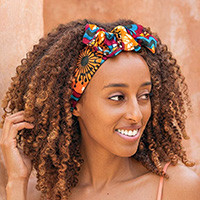 Cotton headband, 'New Emotions' - Handcrafted 100% Cotton Headband with Warm-Toned Pattern
