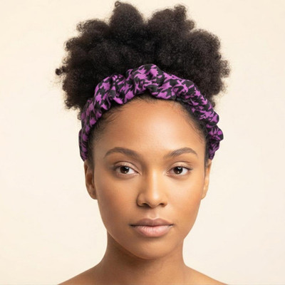 Cotton headband, 'Enchanted Locks' - Purple & Black 100% Cotton Headband with Houndstooth Pattern