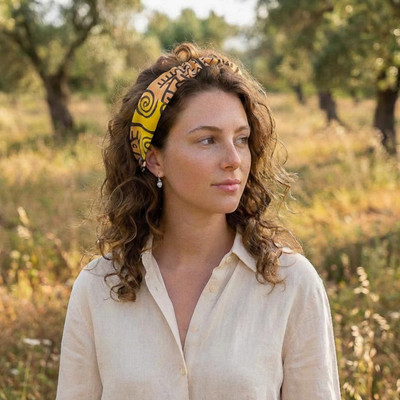 Cotton headband, 'Goodwill Hues' - Orange and Yellow 100% Cotton Headband with Classic Pattern