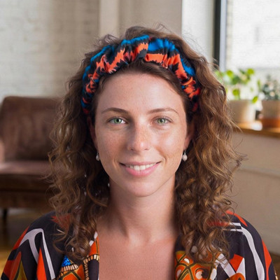 Cotton headband, 'Vivacious Waves' - Blue & Orange 100% Cotton Headband with Flama Stitch Pattern