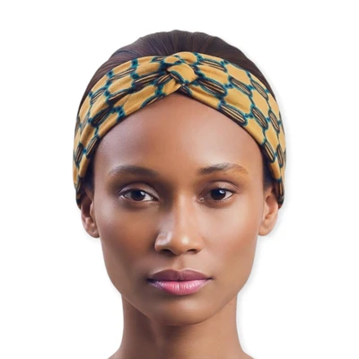 Cotton headband, 'Earthy Appeal' - Bohemian Wide Cotton Headband and Bandana in Earthy Palette