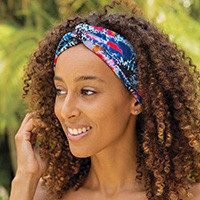 Cotton headband, 'Trendy Style' - Cotton Headband in Blue Red and Black Handcrafted in Ghana