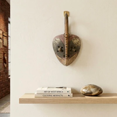 African wood wall mask, 'Nobleman' - Handmade African Sese Wood and Ceramic Wall Mask from Ghana