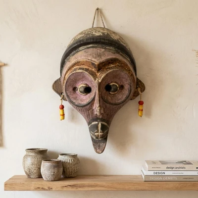 African wood wall mask, 'Odehye Lady' - Artisan-Made African Sese Wood Wall Mask of Elder Woman