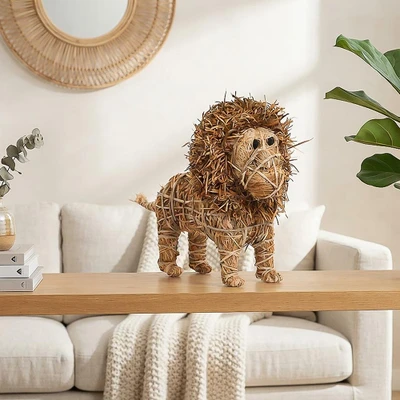 Rattan sculpture, 'Rustic Lion' - Lion-Themed Rustic Rattan Sculpture Tied with Raffia Rope