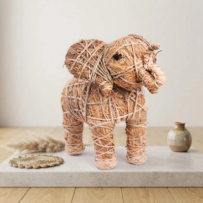 Rattan sculpture, 'Rustic Elephant' - Large Rattan Elephant Sculpture Bound with Raffia Rope