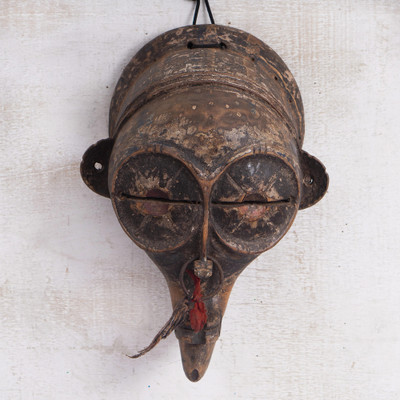 African wood wall mask, 'Dan Spirit' - Hand-Carved African Wood Wall Mask with Weathered Finish