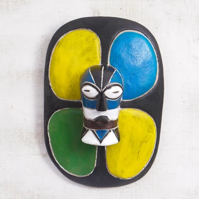 African wood wall mask, 'Kinyago-Kipepeo' - African Wood Wall Mask with Kinyago-Kipepeo Butterfly Motif