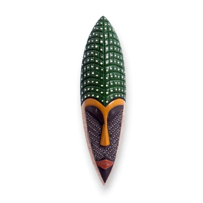 African wood wall mask, 'Harmony and Love' - African Wood Aluminum Wall Mask with Elongated Silhouette
