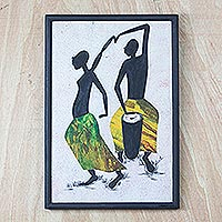 Cotton batik wall art, 'Drummer and Dancer' - African Folk Art Painting