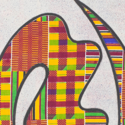 Kente-stoff-wandkunst, 'gye nyame' - afrikanische kente-stoff-wandcollage