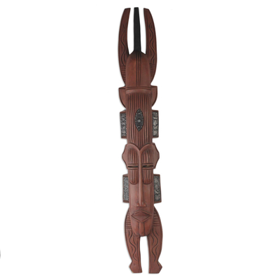 Ashanti wood mask, 'Horned King' - Ashanti Wood Mask