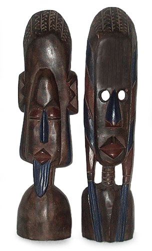 Ghanaian wood masks, 'Traditions' (pair) - African wood masks (Pair)