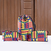 Kente tote bag and accessory cases, 'Fatia' - Kente tote bag and accessory cases