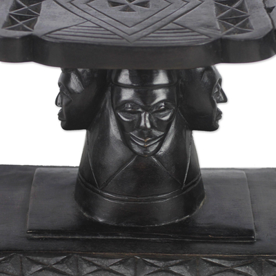 Ashanti throne ottoman, 'Four Faces' - Artisan Crafted Wood Throne Ottoman
