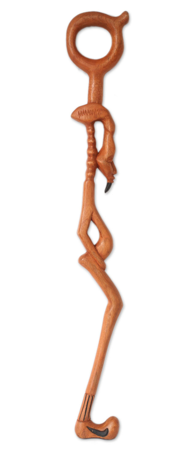 Wood walking stick, 'Senufu Man' - Handmade Wood Walking Stick