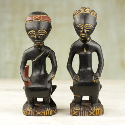 Cedar sculptures, 'Kumasi Royal Couple' (pair) - Cedar sculptures (Pair)